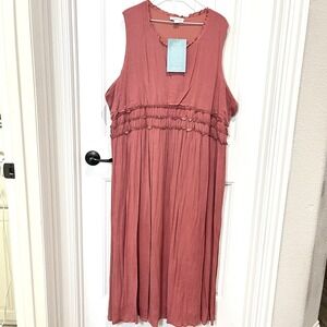 Tiered Maxi Dress Rose Flowy Boho Prairie Cottage‎ Minimalist 3X NEW $180